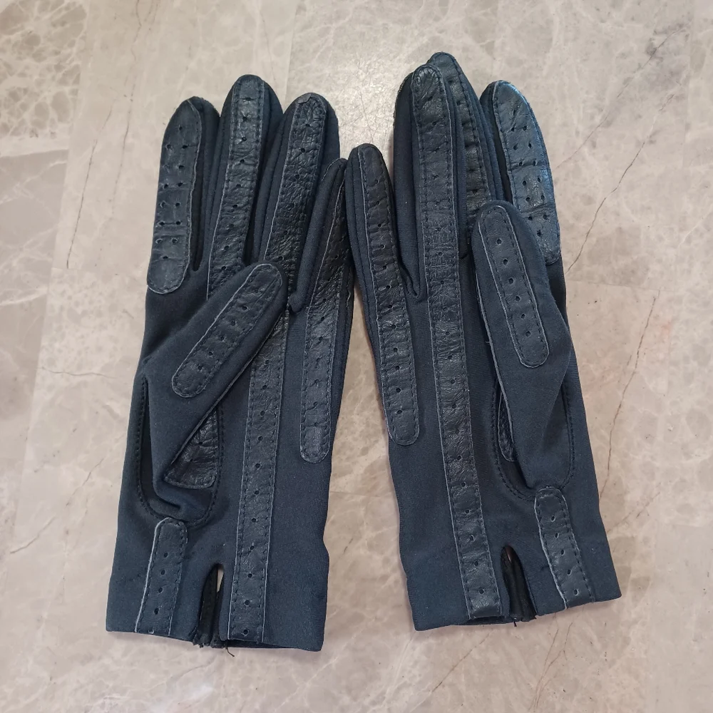 VTG 1950s/1960s Dress Gloves Two-Pair Lot Black Stitched & White Nylon Size 8